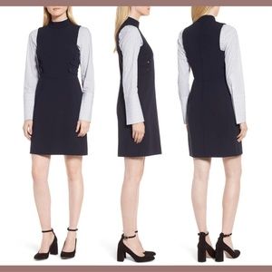 NWT $379 Lewit Mock Neck‎ Military Detail Sheath Dress in Navy Night [SZ 14 ]